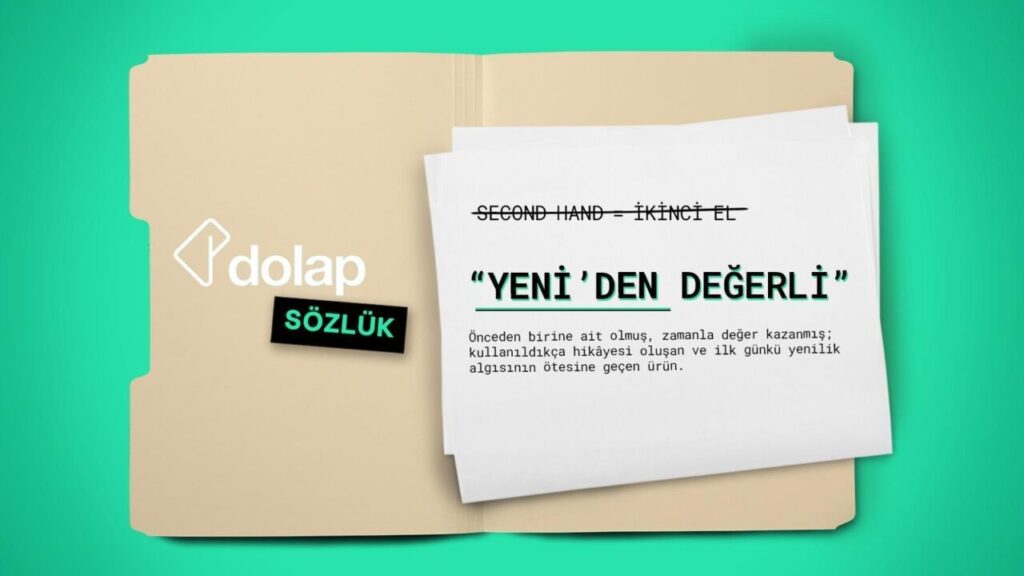 Dolap İkinci El Terimler Sözlüğü tanıtım görseli, ikinci el kavramlarının Türkçe karşılıklarını gösteren tasarım