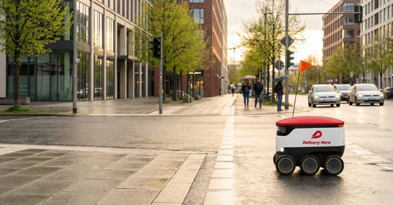 Delivery Hero, Uber ile 14,8 Milyar Dolarlık Dev Birleşmeye Gidiyor Uber ve Delivery Hero birleşmesini temsil eden otonom teslimat robotu